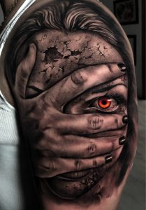 scary tattoo red eye elegant effect realism bushwick