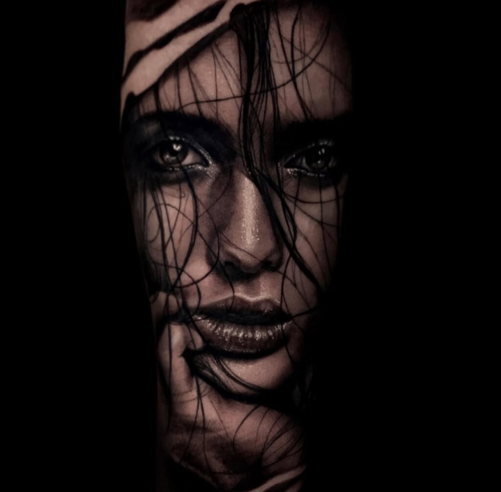 Dark, realism, girl, realism, eyes, face, realism tattoo, 