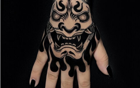 Black Work Hand Tattoo MaskBlack Work Hand Tattoo Oni Mask